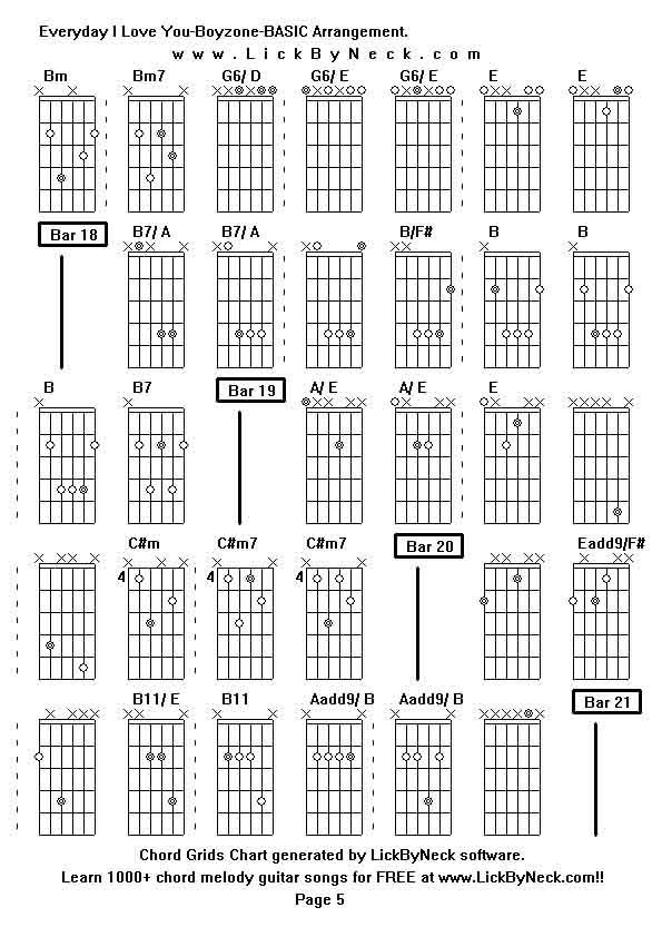 Chord Grids Chart of chord melody fingerstyle guitar song-Everyday I Love You-Boyzone-BASIC Arrangement,generated by LickByNeck software.